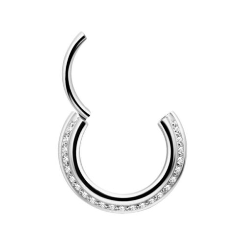 Silberner Septum Clicker, 1,2 mm Stärke, 8,0 mm Innendurchmesser, Kristalle