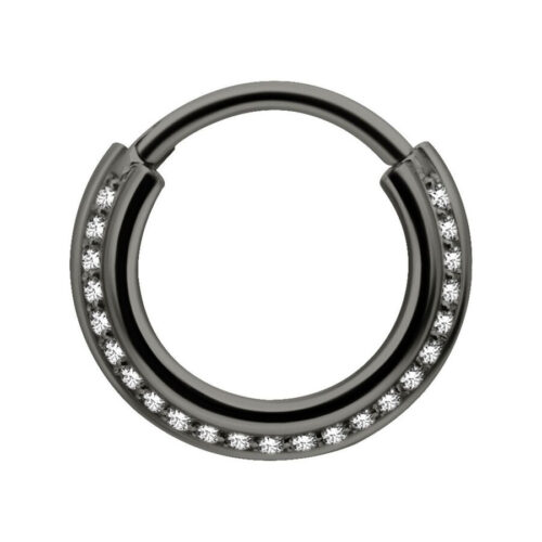 Schwarzer Septum Clicker aus Chirurgenstahl mit klaren Kristallen, 8 mm Durchmesser