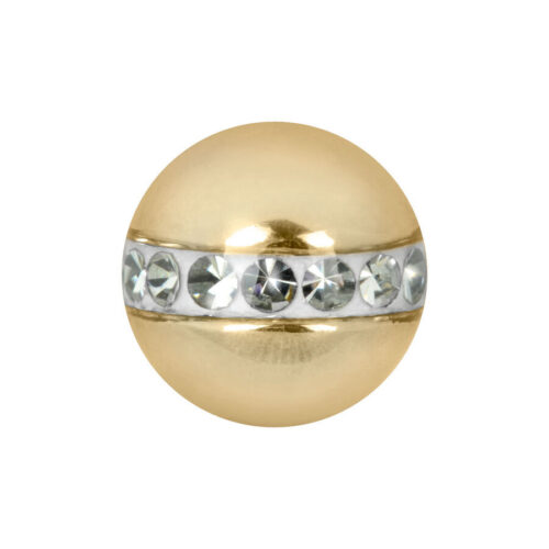 Goldener Aufsatz für Piercings mit klaren Kristallen auf weißem Hintergrund