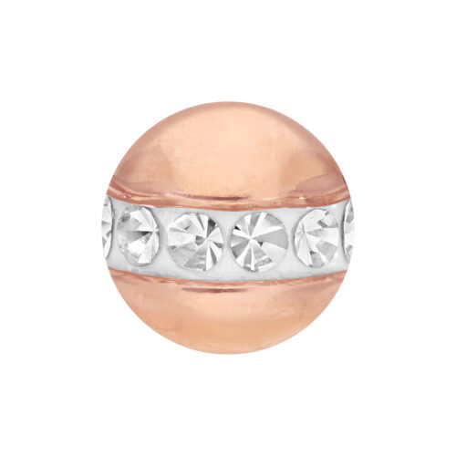 Runder Piercing-Aufsatz aus roségoldenem Chirurgenstahl mit klaren Kristallen auf weißem Hintergrund