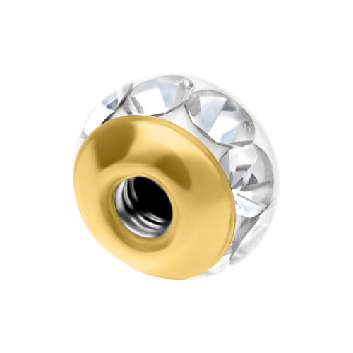 Goldener Aufsatz für Außengewinde mit klaren Kristallen und Innengewinde