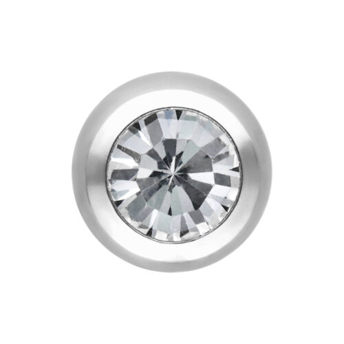 Silberner facettierter Piercing-Aufsatz mit klarem Kristall auf weißem Hintergrund