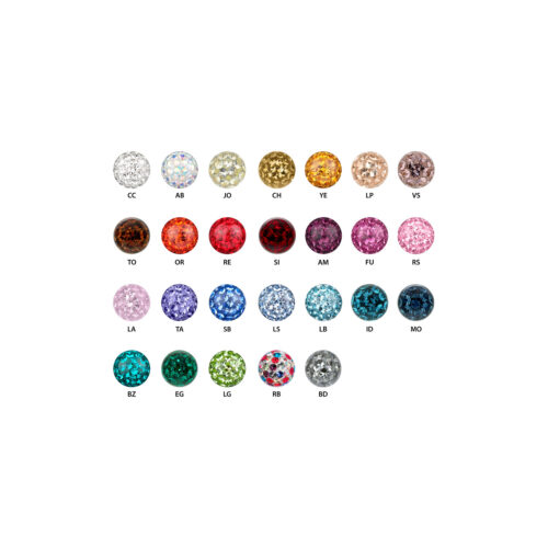 Verschiedene farbige Schmuckaufsätze aus Chirurgenstahl auf weißem Hintergrund