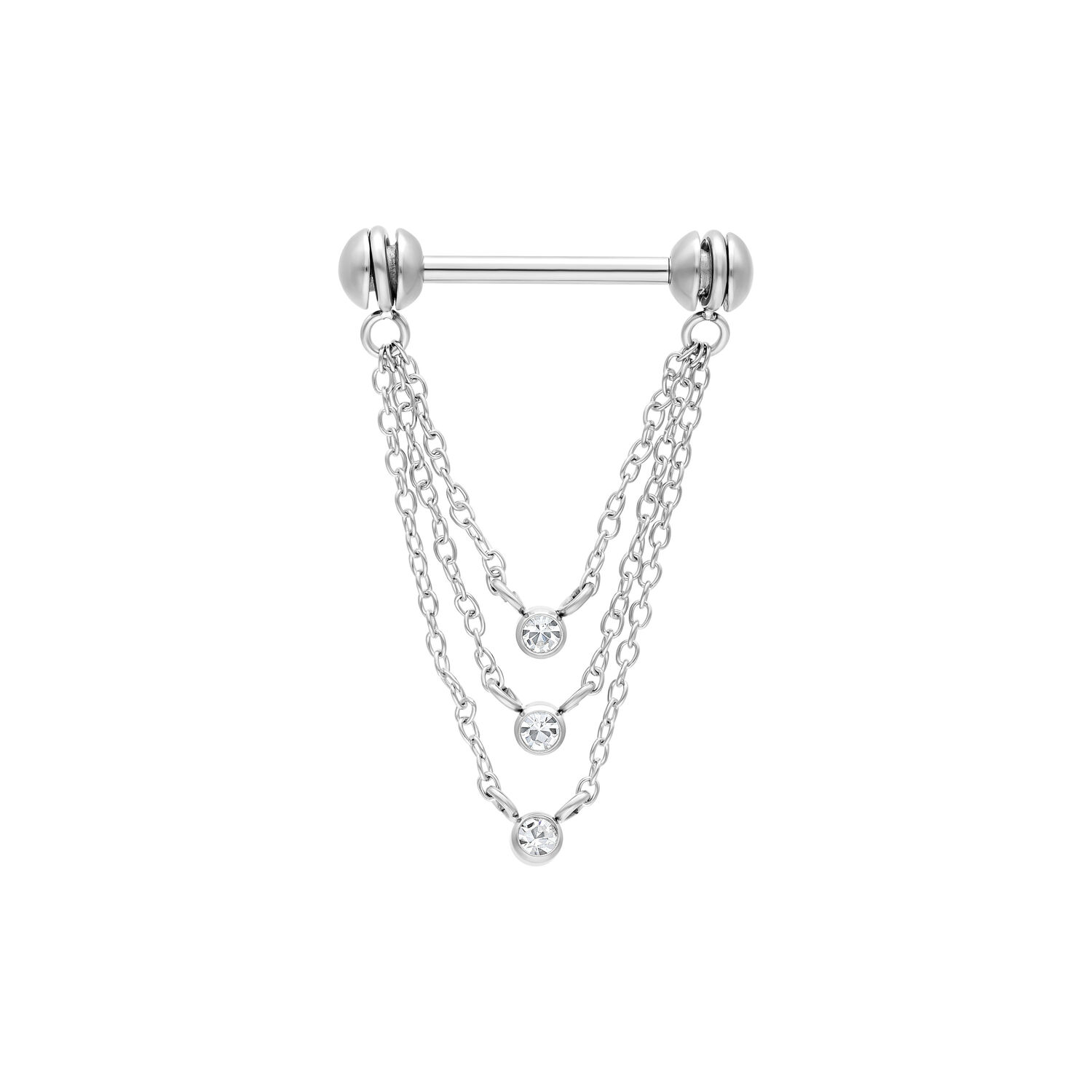 Silberne Nippelkette mit drei Kristallen und Ketten aus Chirurgenstahl