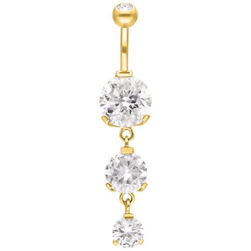 Goldenes Bananabell mit drei klaren Kristallen auf weißem Hintergrund