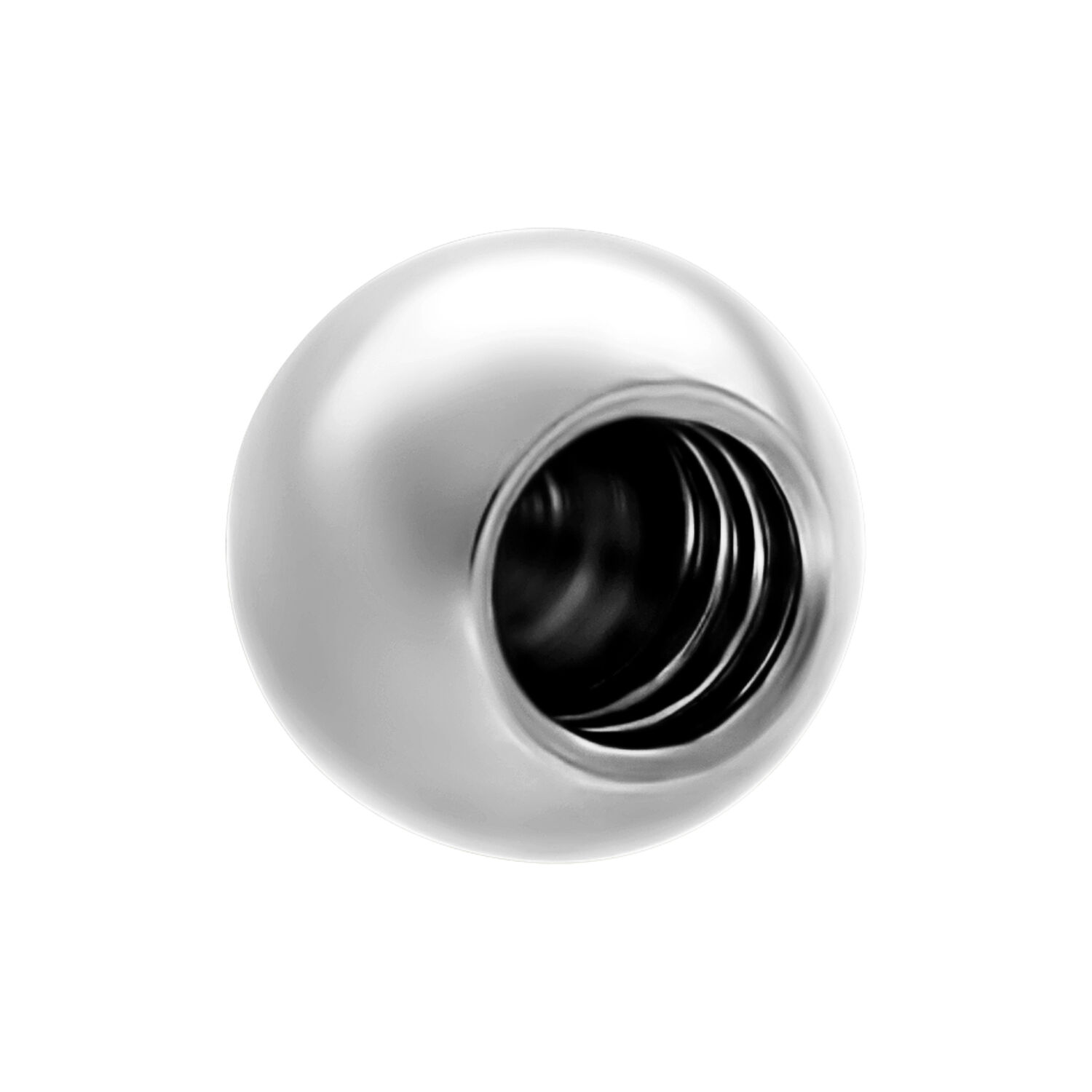 Silberne Piercing-Kugel mit Innengewinde Silberne Kugel aus Chirurgenstahl mit Innengewinde auf weißem Hintergrund