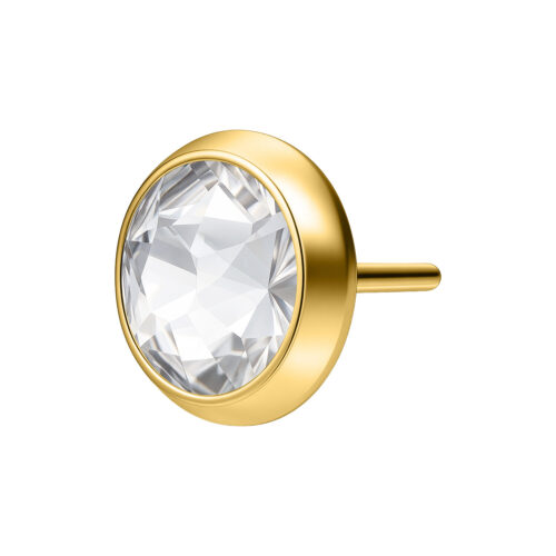 Goldener Piercing-Aufsatz mit kristallklarem Stein auf weißem Hintergrund