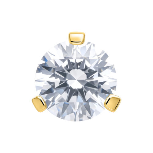 Goldener 3-Krappen Aufsatz mit klarem Kristall, 2mm Durchmesser auf weißem Hintergrund