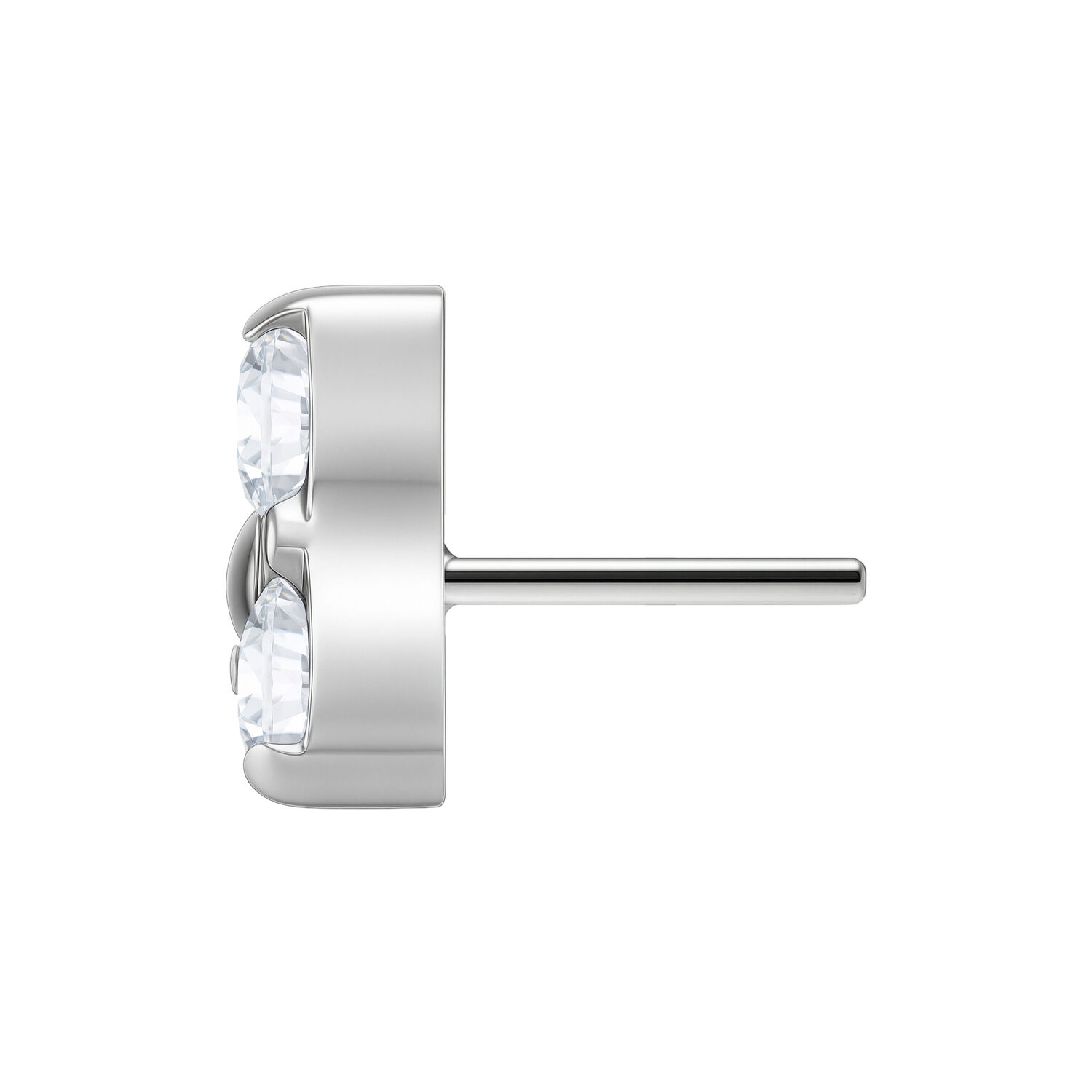 Trinity Aufsatz für Push Fit Labret, Titan Silberner Trinity Aufsatz für Push Fit Labret mit klaren Kristallen auf weißem Hintergrund