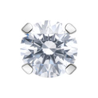 Silberner Prong Set Aufsatz mit kristallklarem Kristall auf weißem Hintergrund