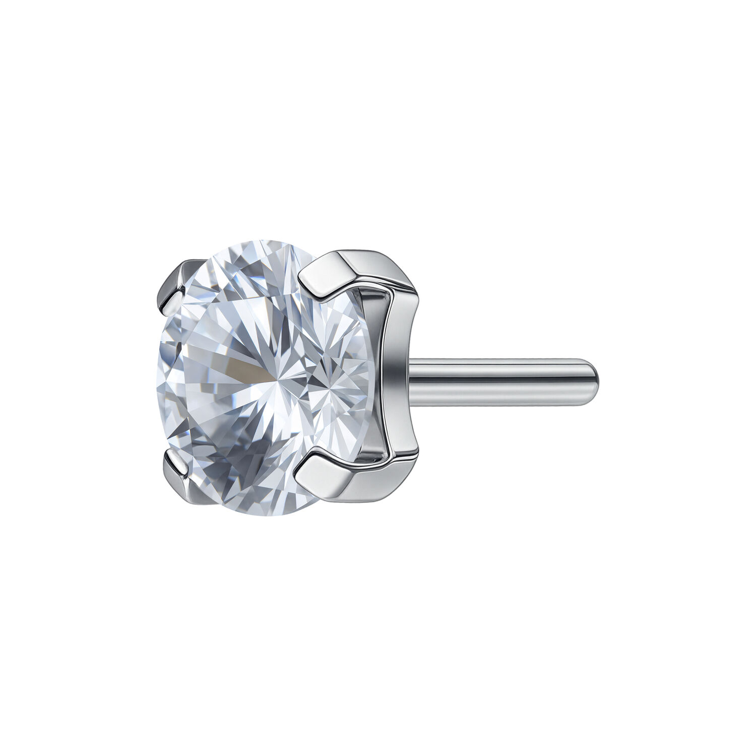 Silberner Prong Set Aufsatz mit klarem Kristall auf weißem Hintergrund