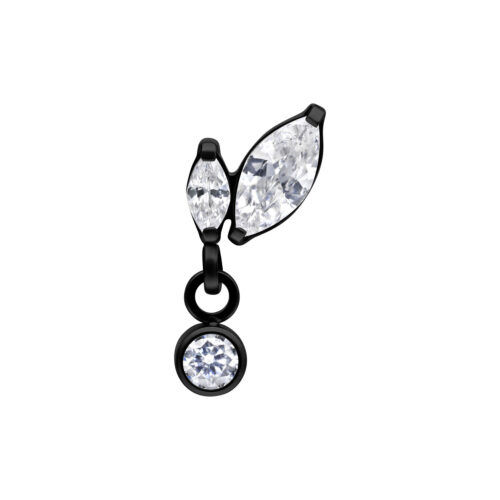 Schwarzer Push Fit Aufsatz mit doppeltem Marquise-Design und Kristallanhänger