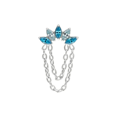 Silberner Push Fit Aufsatz mit lavendel und türkis Kristallen und Ketten