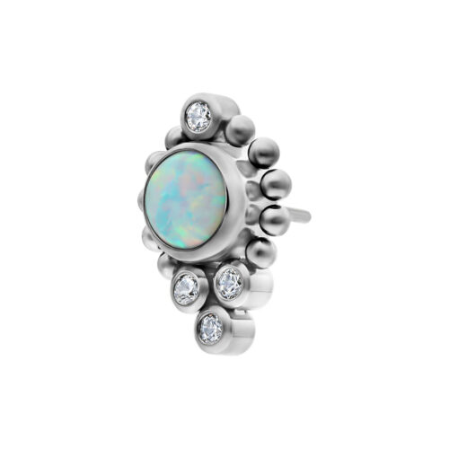Silberner Push Fit Aufsatz mit weißem Opal und klaren Kristallen