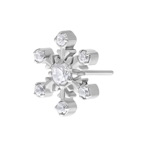 Silberner Push Fit Aufsatz in Schneeflockenform mit klaren Kristallen