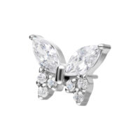 Silberner Schmetterlingsaufsatz mit klaren Kristallen auf weißem Hintergrund