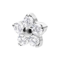 Silberner Blumenaufsatz mit klaren Kristallen auf weißem Hintergrund