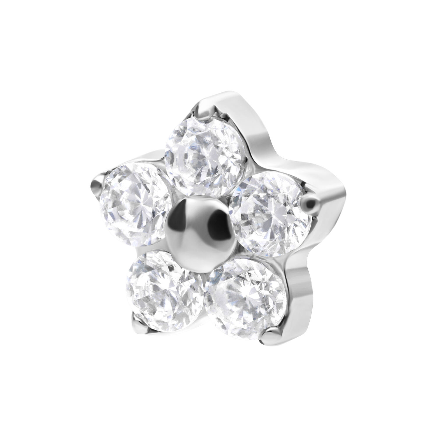 Silberner Blumenaufsatz mit klaren Kristallen auf weißem Hintergrund