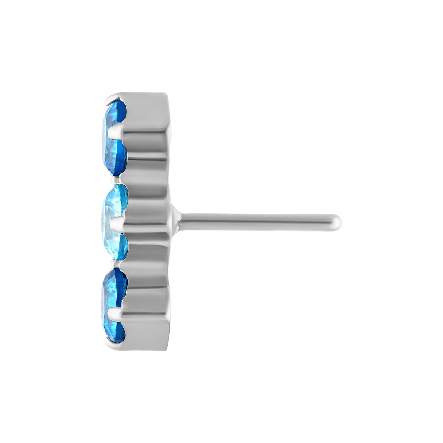 Silberner Push Fit Aufsatz mit lavendelfarbenem und türkisfarbenem Kristall auf weißem Hintergrund