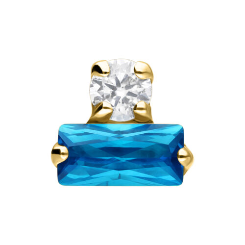 Türkisfarbener Kristallaufsatz mit goldenen Details auf weißem Hintergrund