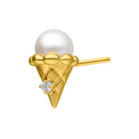 Goldener Push Fit Aufsatz in Form eines Eiswaffels mit Kristall und weißer Perle auf weißem Hintergrund