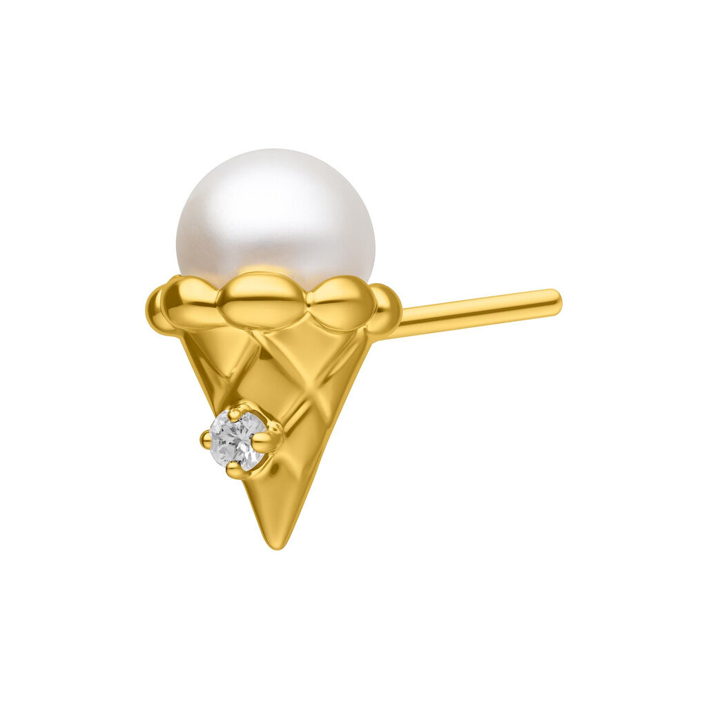 Goldener Push Fit Aufsatz in Form eines Eiswaffels mit Kristall und weißer Perle auf weißem Hintergrund