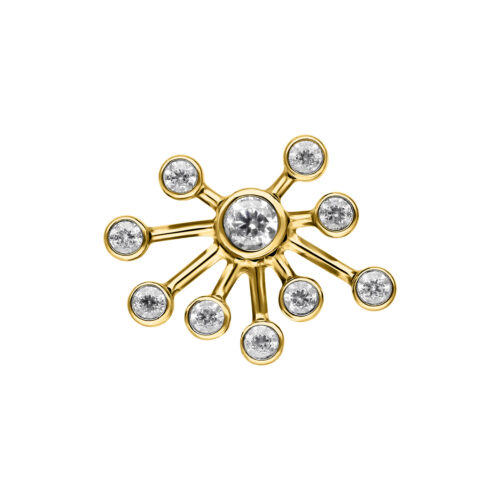 Goldener Push Fit Aufsatz mit funkelnden klaren Kristallen auf weißem Hintergrund