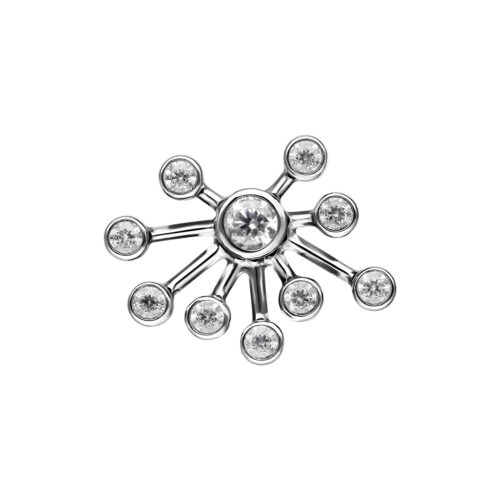 Silberner Push Fit Aufsatz mit kristallklaren Steinen auf weißem Hintergrund