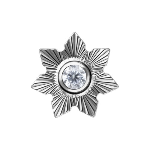 Sternförmiger Aufsatz aus Titan mit kristallklarem Stein auf weißem Hintergrund