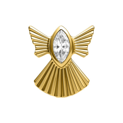 Goldener Engel Push Fit Aufsatz mit kristallklarem Kristall auf weißem Hintergrund