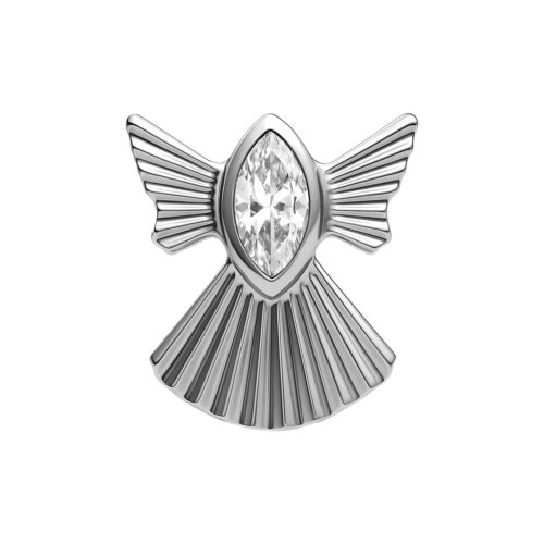 Silberner Schneeflocken-Aufsatz aus Titan mit klarem Kristall auf weißem Hintergrund