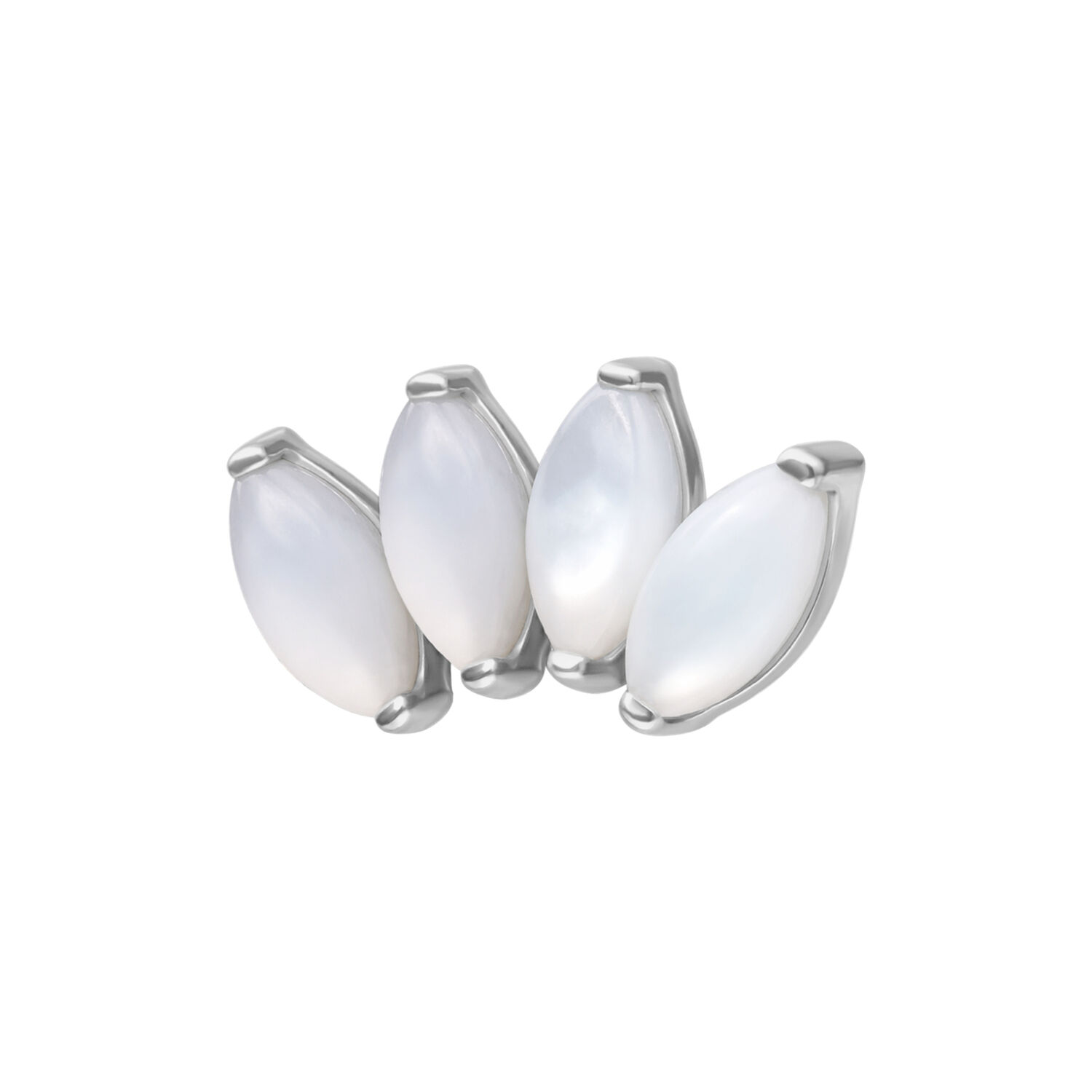 Silberner Push Fit Aufsatz mit vier glänzenden Mondsteinen auf weißem Hintergrund