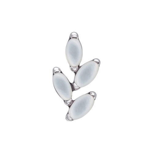 Silberner Titan Aufsatz mit ovalen Mondsteinen auf weißem Hintergrund