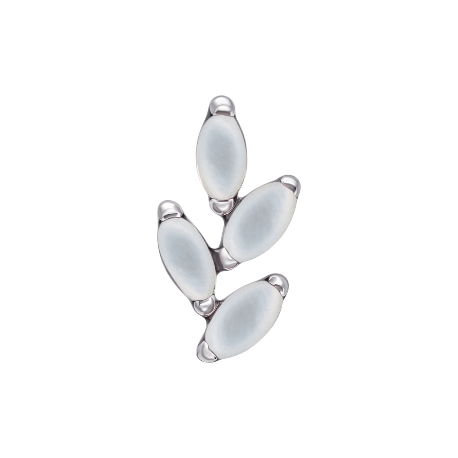 Silberner Titan Aufsatz mit ovalen Mondsteinen auf weißem Hintergrund