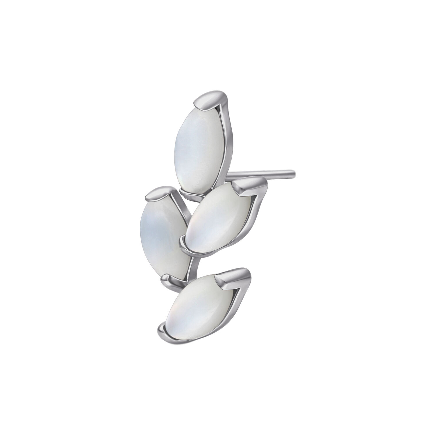 Silberner Push Fit Aufsatz mit vier Mondsteinen auf weißem Hintergrund