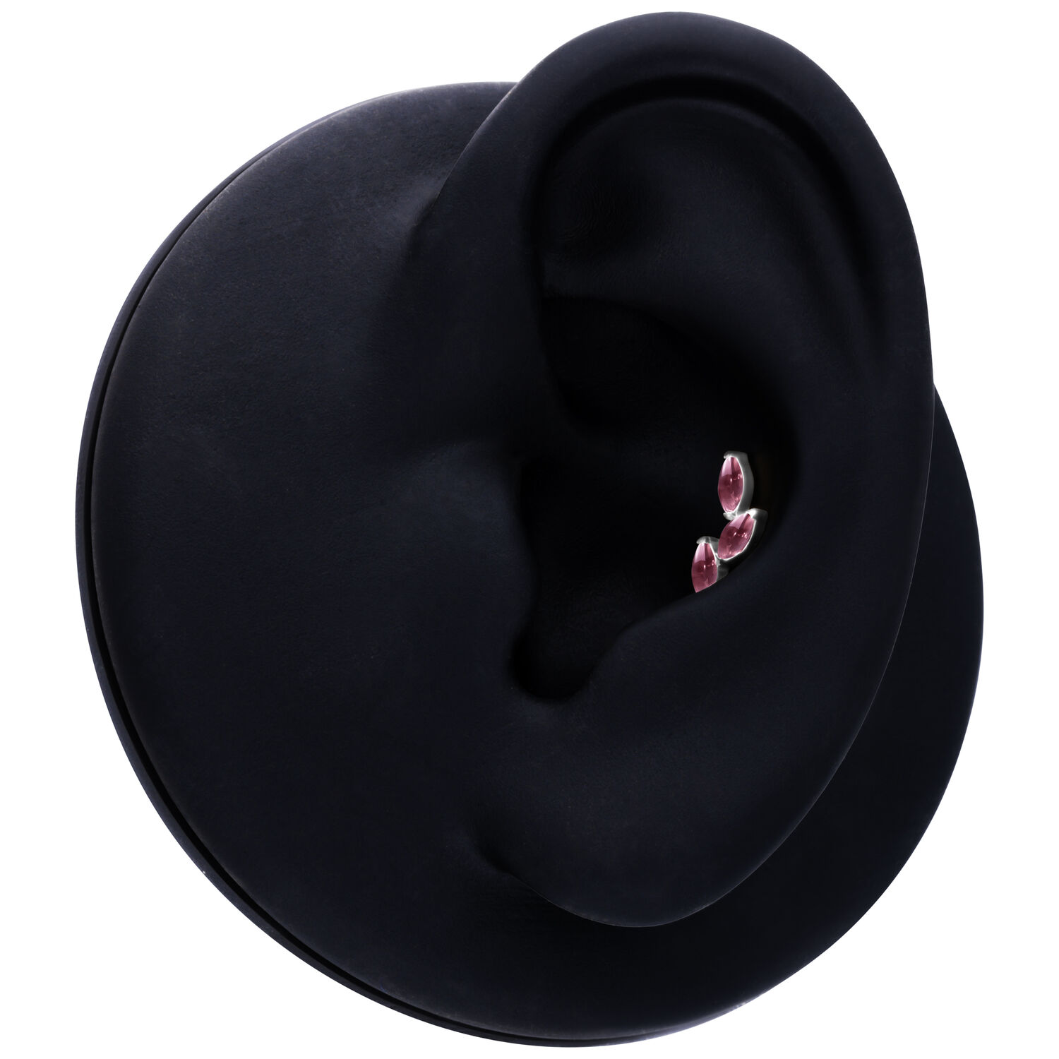 Silberner Piercing-Aufsatz mit Amethyst auf schwarzem Hintergrund