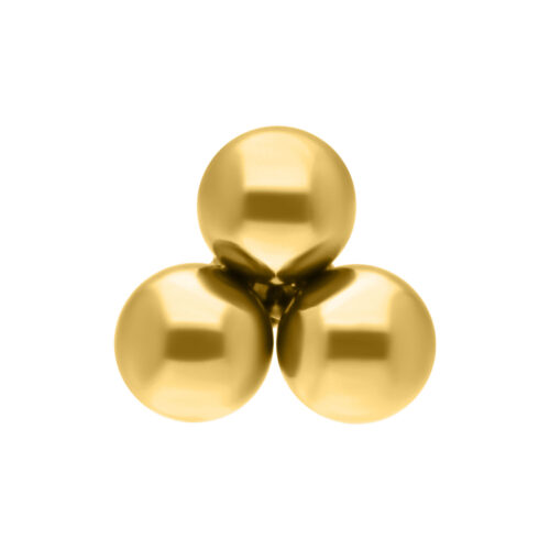 Drei goldene Kugeln als Push Fit Trinity Aufsatz auf weißem Hintergrund