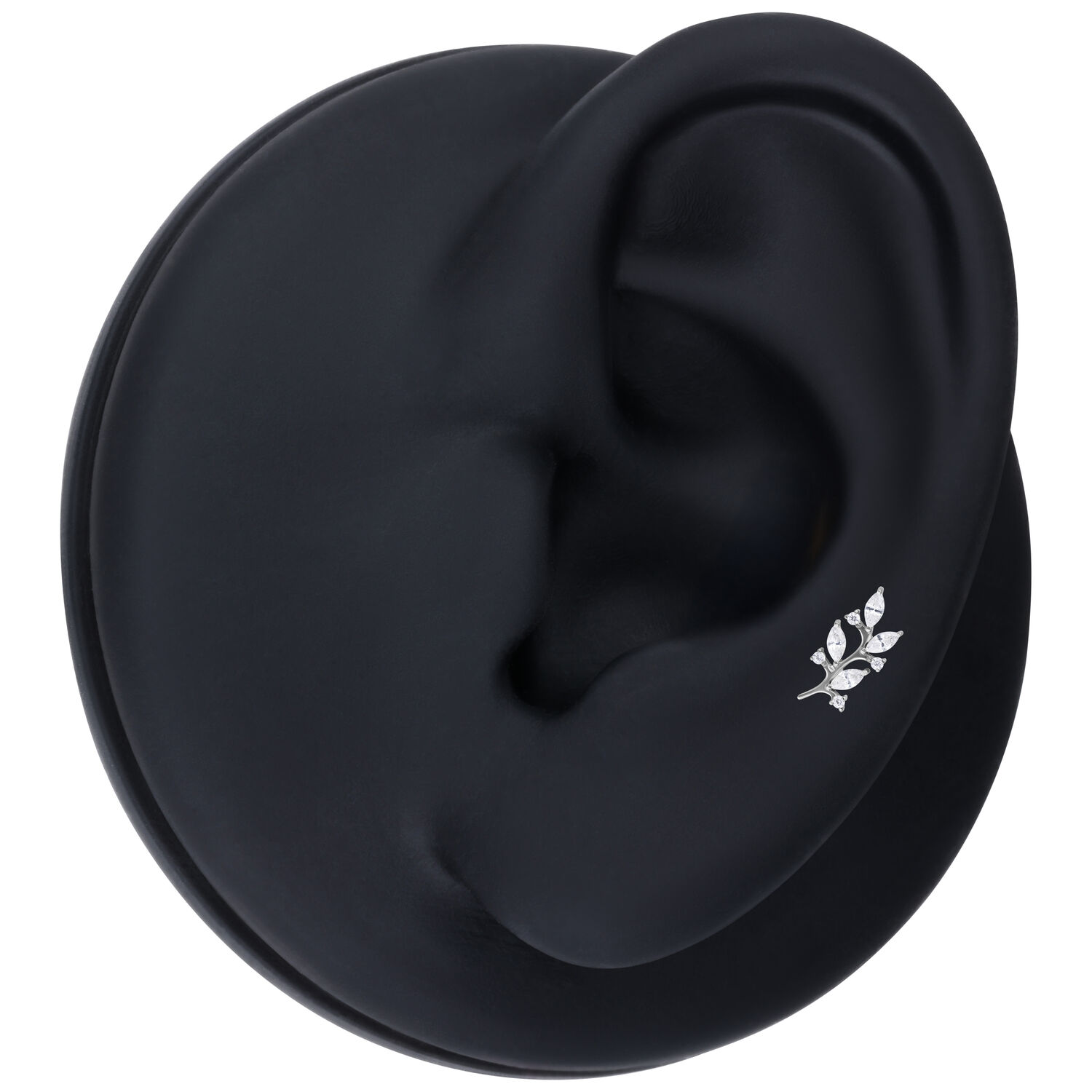 Silberner Kristallblatt Aufsatz auf schwarzem Ohr-Modell