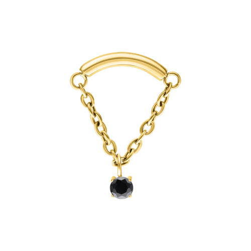 Goldener Piercing-Aufsatz mit schwarzem Kristall auf weißem Hintergrund