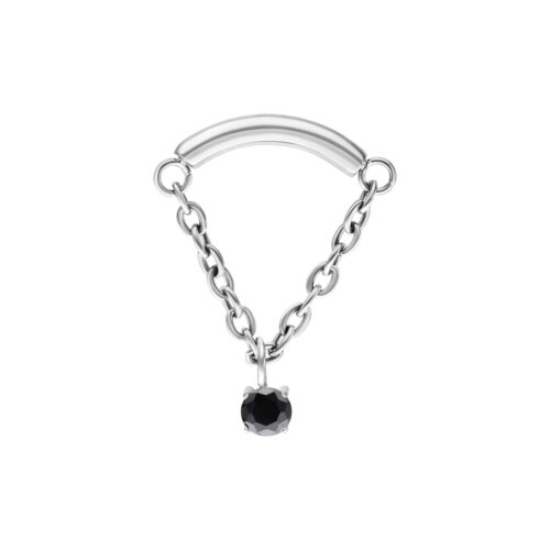 Silberner Helix Aufsatz mit schwarzem Kristall auf weißem Hintergrund