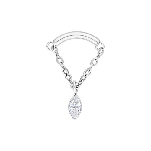 Silberner Helix Aufsatz mit kristallklarem Dreiecksdesign auf weißem Hintergrund