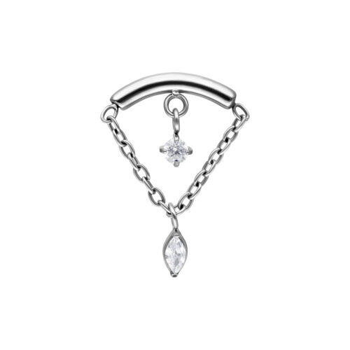 Silberner Helix Piercing Aufsatz mit zwei klaren Kristallen an Ketten