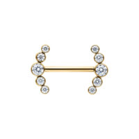 Goldener Barbell mit klaren Kristallen und einer Länge von 14mm auf weißem Hintergrund