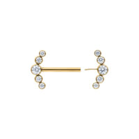 Goldene Penta Crystal Barbell mit klaren Kristallen, 14 mm Länge, auf weißem Hintergrund
