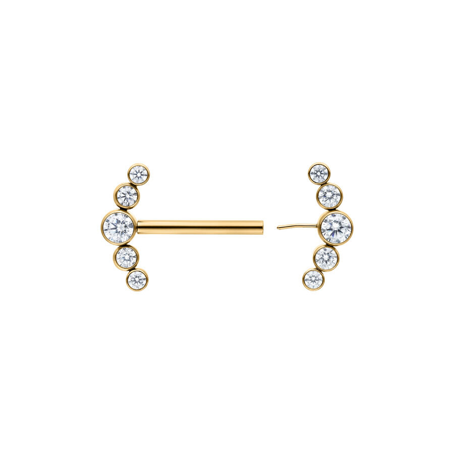 Goldene Penta Crystal Barbell mit klaren Kristallen, 14 mm Länge, auf weißem Hintergrund