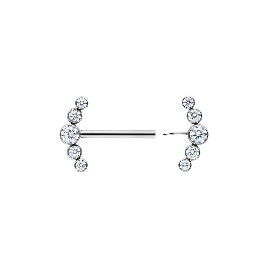 Silberner Penta Crystal Barbell mit klaren Kristallen, Länge 14mm
