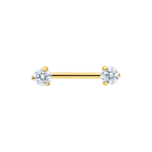 Goldener Candy Barbell 12,0 mm mit klaren Kristallen auf weißem Hintergrund