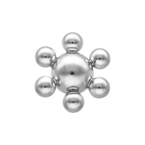 Silberner Piercingaufsatz in Spaceship-Form mit sechs Kugeln auf weißem Hintergrund