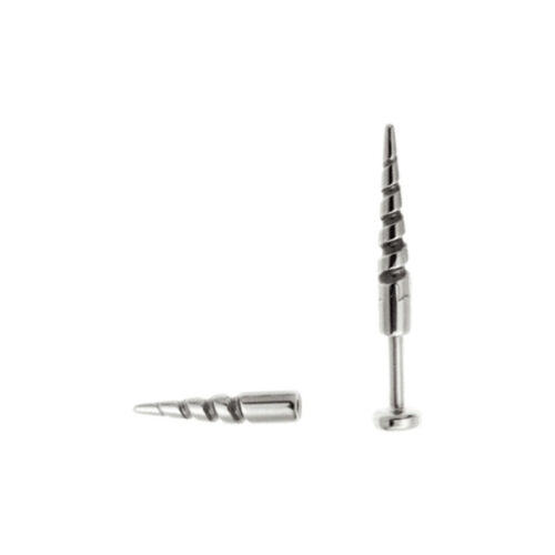 Silberner Aufsatz für Außengewinde in Einhornhorn-Form, 16 mm Länge, auf weißem Hintergrund