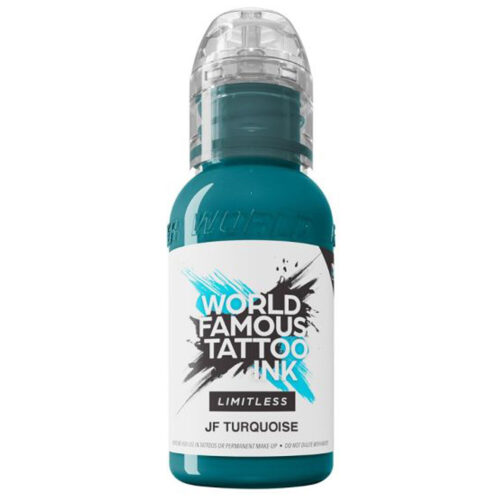 30 ml Flasche World Famous Ink JF Turquoise auf weißem Hintergrund